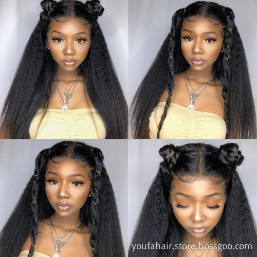 Cuticle Aligned Virgin Human Hair Lace Front Italian Yaki Straight Wig Free Sample Brazilian Human Hair Wig Front Lace Yaki Wig